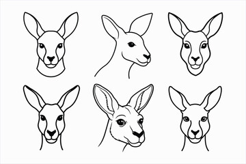  set of kangaroo face line art vector.