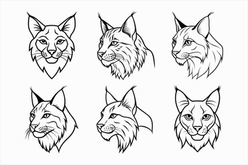 set of lynx head line art vector.