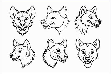 set of hyena head line art vector.