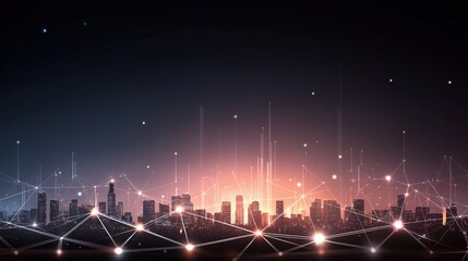 Futuristic cityscape with glowing nodes, symbolizing interconnected digital networks in a data-driven world
