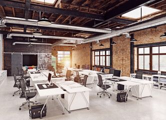 Open plan office with tables