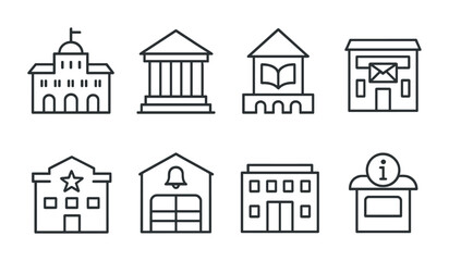Fototapeta premium Government and civic outline icons set – line, public services, community symbols