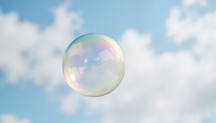 [Soap bubble] [in playful mood] [floating against a blue sky background] [with copy space]