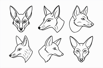 set of jackal face line art vector illustration
