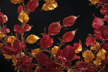 Crimson and gold organic form on black backdrop, artwork, energy