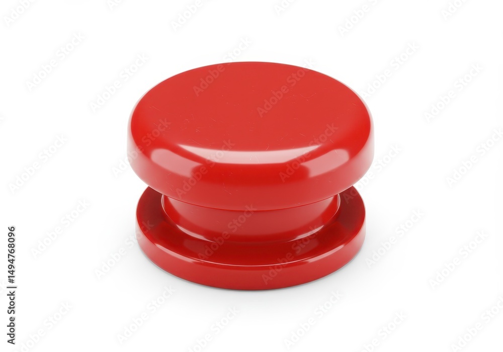 Poster 3d illustration of red push button isolated on white background, simple and glossy