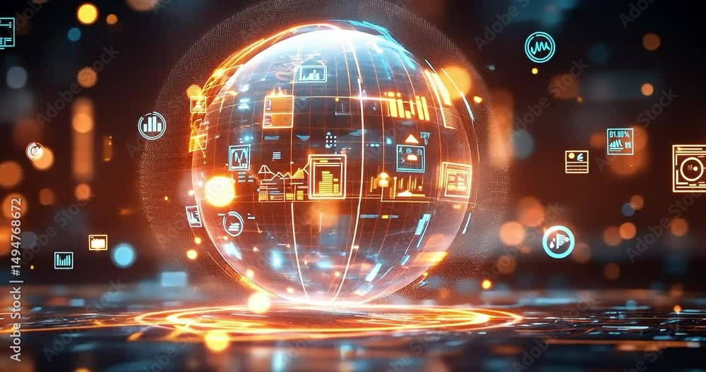 Poster digital globe with data icons