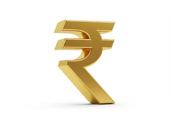 3D Illustration of Golden indian rupee symbol isolated on white background rendering