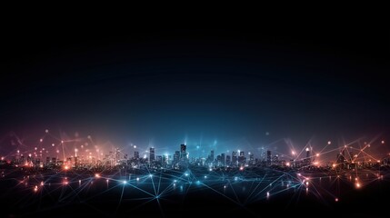 Futuristic cityscape with glowing nodes, symbolizing interconnected digital networks in a data-driven world