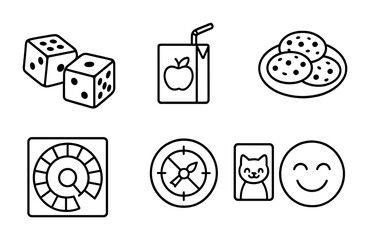 Board games outline icons set – flat, linear, strategy and fun elements
