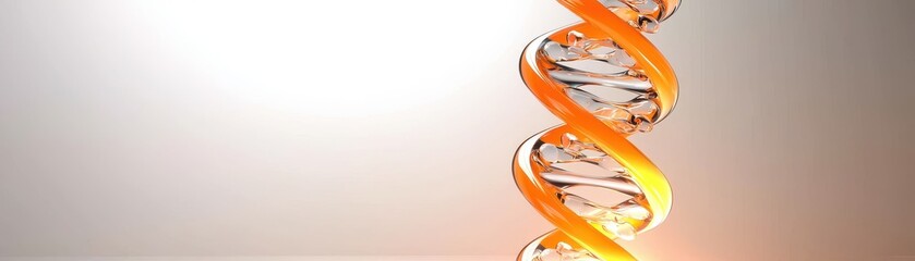 A stylized orange DNA double helix stands against a light gradient background, symbolizing genetics and biotechnology.
