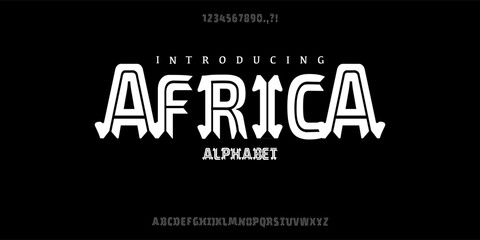Africa-font in ethnic african style Hand drawn vector elements and icon Primitive old simple stylized isolated design Graphic handwritten brand black and white Tribe shape
