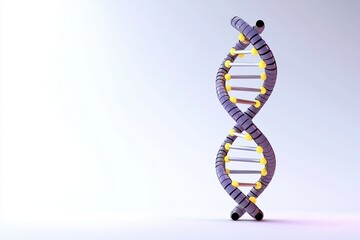 A colorful 3D DNA double helix model stands upright on a light gradient background.