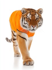 Obraz premium Visually striking , photorealistic of a tiger wearing a jacket, isolated on white background,