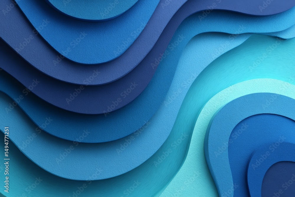 Leinwandbilder wavy layers of blue paper creating a textured and visually appealing abstract composition