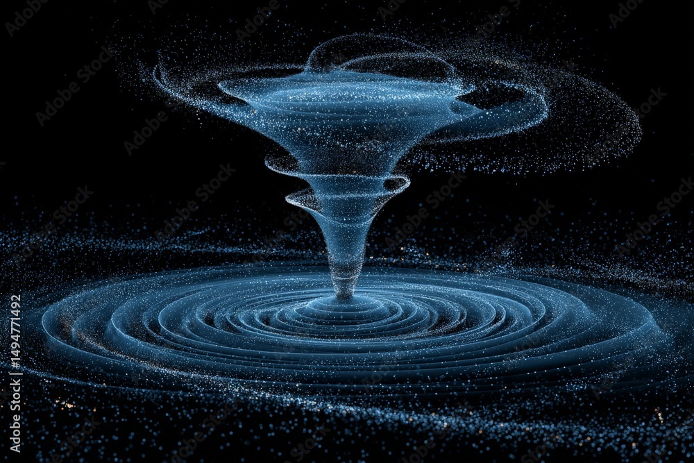Poster beautiful swirling vortex of particles creating mesmerizing patterns in a dark cosmic background