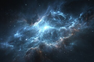 Obraz premium Vast cosmic nebula filled with swirling clouds of gas and starlight in the night sky over distant galaxies