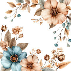 Obraz premium Floral frame with watercolor flowers for wedding invitations and cards art isolated on transparent background 