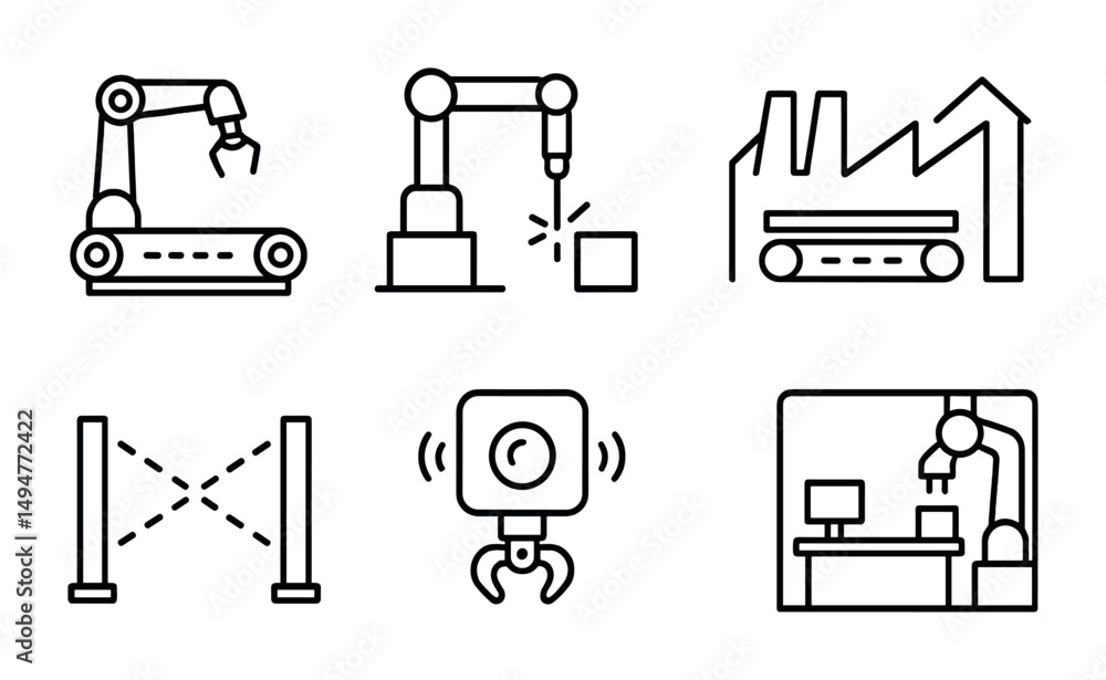 Poster modern industrial automation and robotics icons for design projects