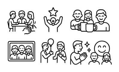 Family and friends line icons set – outline, linear, relationship and connection symbols