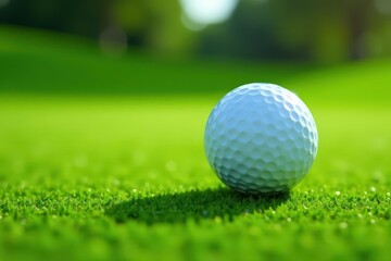 Fototapeta premium A pristine golf ball rests on a lush green putting surface , golf course, outdoor, fairway