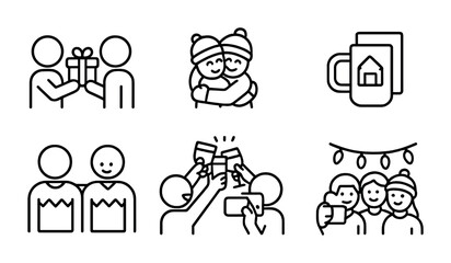 Fototapeta premium Christmas and new year line icons set – outline, holiday, festive celebration symbols