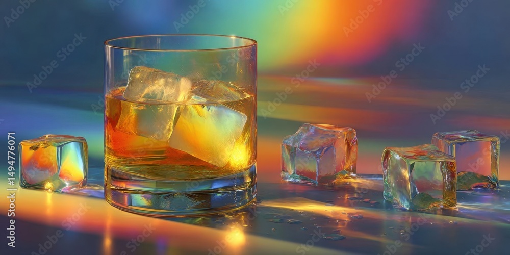 Poster glass on table with colorful gradient background for modern presentations