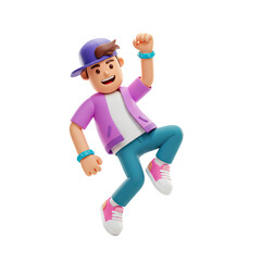 Obraz premium Enthusiastic cartoon character jumping with joy and colorful casual clothing