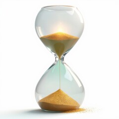 Hyperrealistic digital painting of unique hourglass filled with golden grains