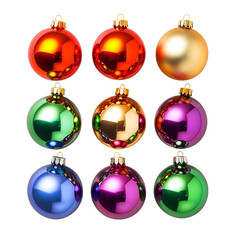 Obraz premium Nine Shiny Christmas Ornaments Red, Gold, Green, Purple, Blue