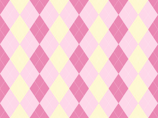 Sweet pastel pink and yellow argyle pattern.  Perfect for backgrounds, textiles, or playful designs. This cheerful, seamless texture evokes feelings of happiness and sophistication.