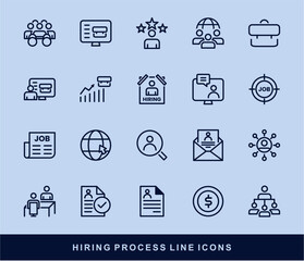 Fototapeta premium Hiring Process Line Icons. Recruitment, Job Application, Interview, Candidate Selection Vector Set