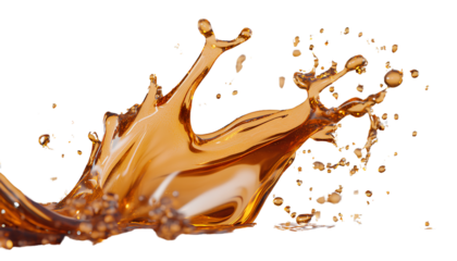 A realistic splash of golden oil, isolated on a transparent background, in a PNG file with a white background and no shadow