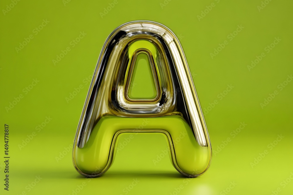 Aufkleber shiny metallic letter a on vibrant green background creating a modern and sleek visual appeal in des