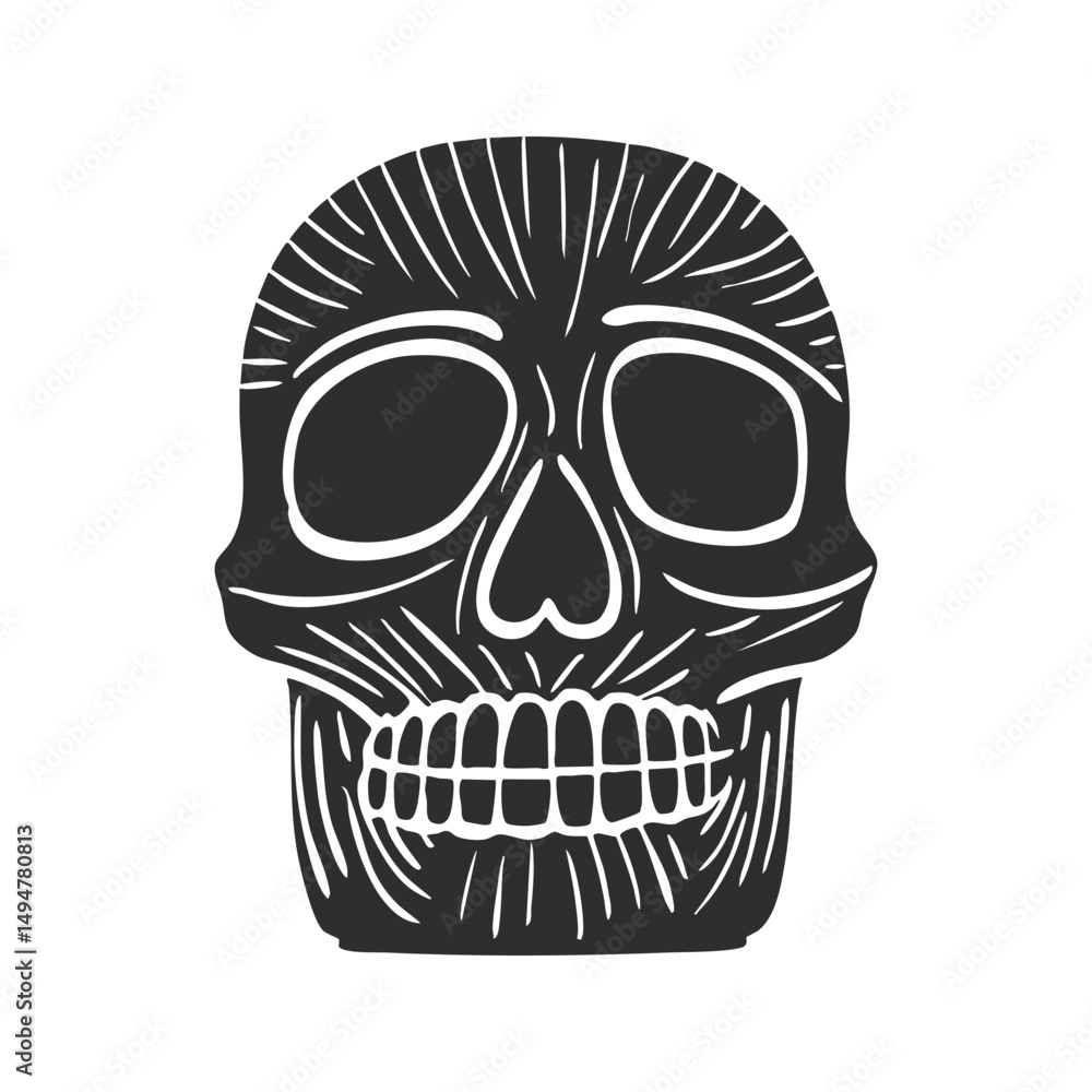 Poster skull with intricate line patterns silhouette illustration. symbolizing mortality and artistry in a 