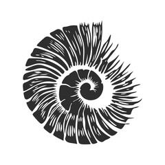 Ammonite Fossil Spiral Silhouette Illustration. Nautical And Geological Symbolism Isolated Vector Illustration
