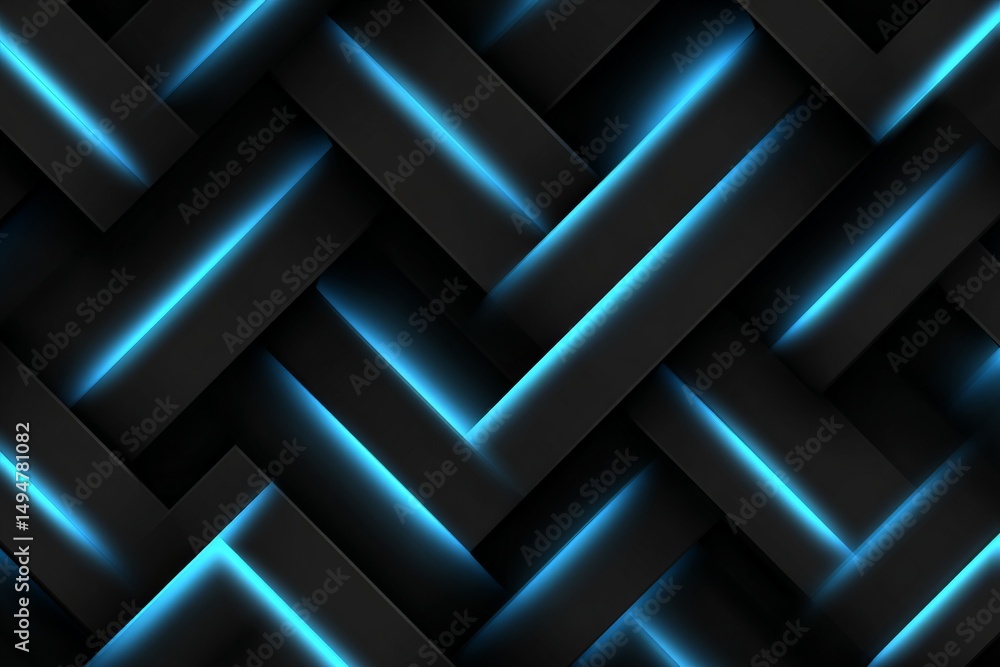 Aufkleber Geometric pattern with glowing blue lines on a black background creating a modern and stylish design