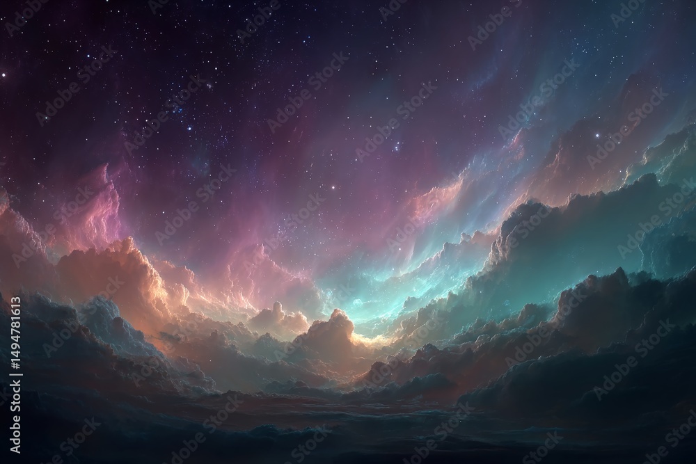Leinwandbilder vibrant cosmic clouds create a stunning celestial display during twilight hours