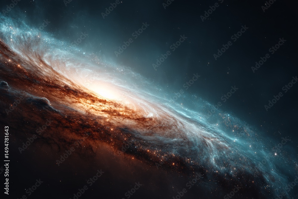 Poster stunning view of a spiral galaxy showcasing vibrant colors and celestial formations in deep space