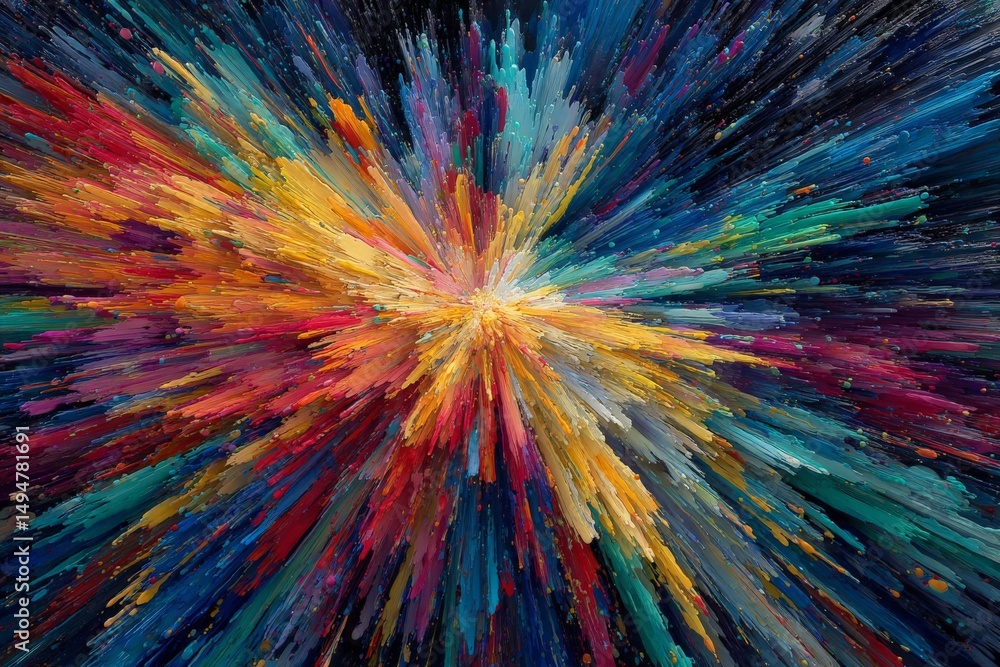 Poster colorful abstract art representing dynamic energy created with vibrant brush strokes and a burst of 