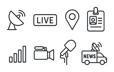 Media and communication icons for broadcasting and journalism design
