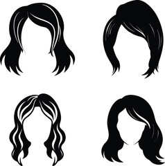 Female Hair Silhouette Vector Set. Modern Hairstyles Collection