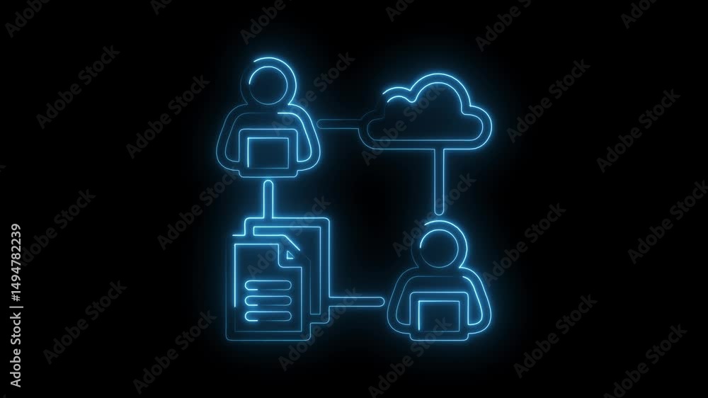 Poster glowing digital network connection with cloud storage and data sharing between people