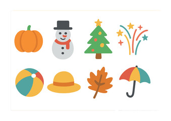 Obraz premium Holiday season flat icons set – decoration and celebration symbols