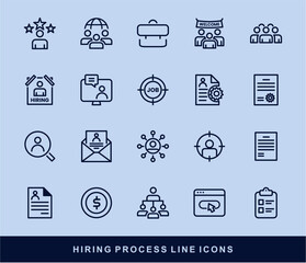 Hiring Process Line Icons. Recruitment, Job Application, Interview, Candidate Selection Vector Set