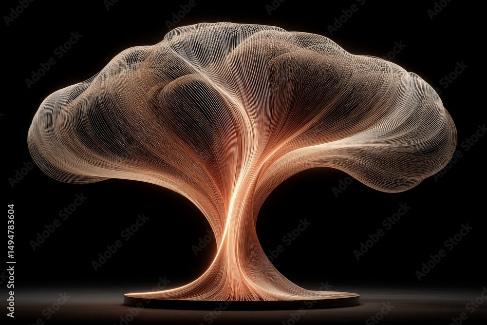 Leinwandbilder intricate light sculpture depicting a tree with flowing lines in a dark setting