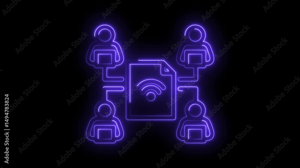 Aufkleber neon animation of people sharing a wireless file symbolizing networking and collaboration