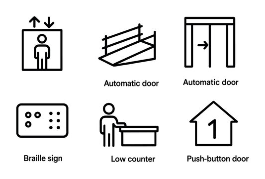 Accessibility and inclusion icons set – outline, linear, adaptive technology symbols