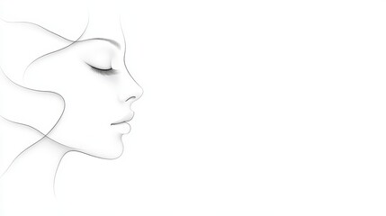 Abstract outline drawing of a woman's face minimalist art calm environment side view concept