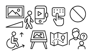 Accessibility outline icons set – linear, universal design and inclusive symbols